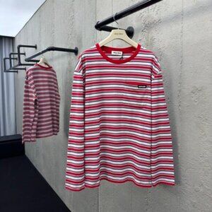 MIU MIU Women's Red Striped Long Sleeve T-Shirt